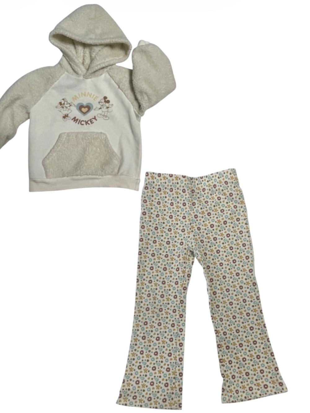 Disney Minnie & Mickey Girls Cream Hoodie And Pants Set